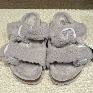 Birkenstock Shearling Arizona Sandals in Light Gray